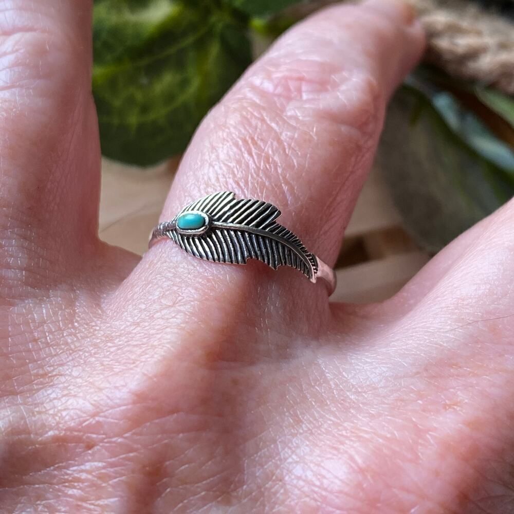 Turquoise Sterling Silver Feather Ring - Picture 6 of 7